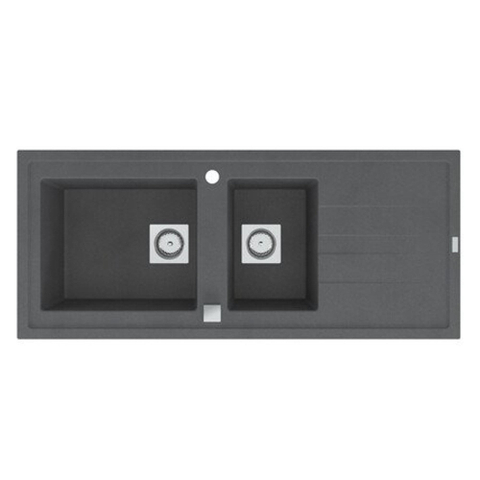 Nemo Go Molto inbouwspoeltafel composiet met 2 bakken met afdruip 1170 x 500 mm met vierkante manuele plug omkeerbaar grijs SW283660