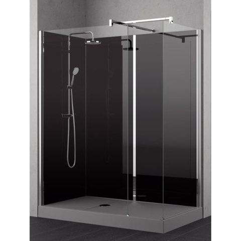 Nemo Stock Vidrio inloopdouche - 160x90x195cm - zwarte achterwand - inclusief douchebak grijs - met garnituur - Collection - Walk-Inn - sifon D90, potenstel SW290139