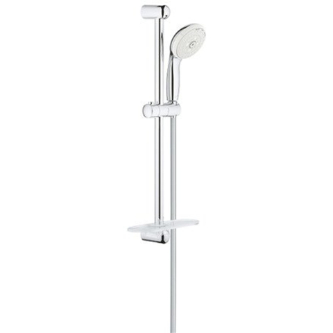 Grohe New Tempesta 100 Glijstangset - 60cm - ronde handdouche - 3 straalsoorten - gladde doucheslang - met zeepschaal - chroom/ - wit SW108111