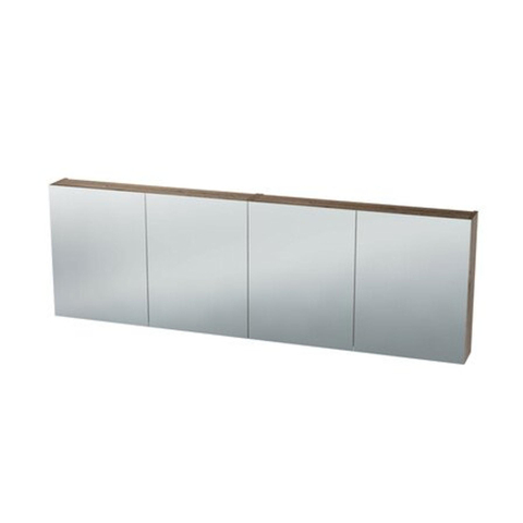 Nemo Spring Nebulo Luxe armoire de toilette miroir L2000 x H650 x P163 mm 4 portes miroirs doubles faces étagères en verre avec prise sans interrupteur couleur Royal Oak Vanille SW646702