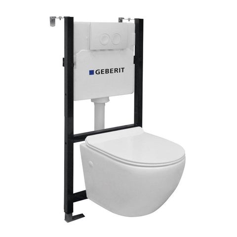 Nemo Go Aquaflow toiletset Spoelrandloos bestaande uit Geberit inbouwreservoir, met softclose toiletzitting quick release en bedieningsplaat wit SW286733