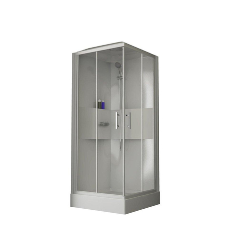 Nemo Start Lilou Plus complete douchecabine - 90x90cm - 2 schuifdeuren - 6mm - veiligheidsglas - omkeerbaar - douchebak acryl - met dak - regendouche - vierkant - hoekinstap SW290158