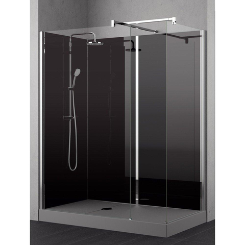 Nemo Stock Vidrio inloopdouche - 170x90x195cm - zwarte achterwand - inclusief douchebak grijs - met garnituur - Collection - Walk-Inn - sifon D90, potenstel SW290128