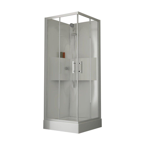 Nemo Start Lilou Basis hoekinstap - 80x80cm - douchecabine in polystyreen dikte 4mm glanzend - met schuifdeuren 2 delen - 6mm - veiligheidsglas - douchetub acryl - wit/helder - omkeerbaar - douchebak wit profiel - helder SW290055
