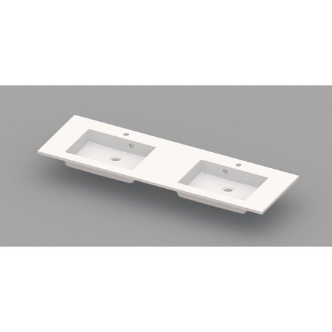 Nemo Spring Coste geïntegreerde tablet - 160x50x20cm - met 2 verzonken wastafels - afvoergaten D 45mm - voorgeboord kraangaten 35 - overlopen - meubelwastafel - wit SW295026