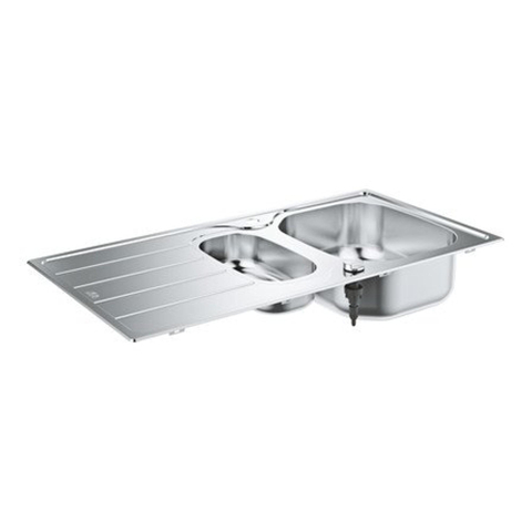 Grohe K200 Spoelbak - met afdruipgedeelte - 970x500mm - 1 bak 346x396x165mm - halve bak 180x340x130mm - omkeerbaar - roestvrij staal RealSteel SW492245