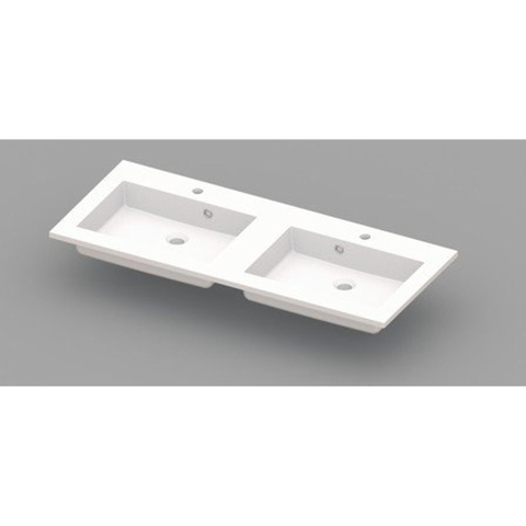 Nemo Spring Coste geïntegreerde tablet - 120x50x20cm - met 2 verzonken wastafels - afvoergaten D 45mm - voorgeboord kraangaten 35 - overlopen - meubelwastafel - wit SW294948