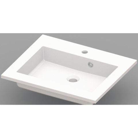 Nemo Spring Coste geïntegreerde tablet - 60x50x20cm - met 1 verzonken wastafel - afvoergat D 45mm - voorgeboord kraangat 35 - overloop - meubelwastafel - wit kunstmarmer SW294822