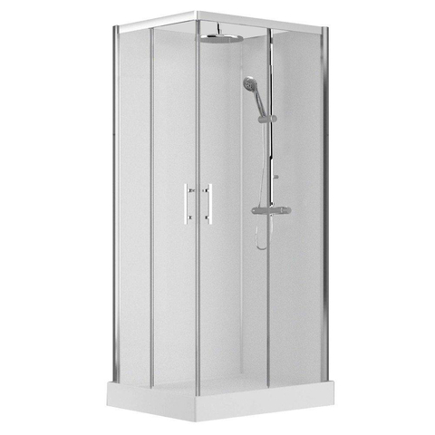 Nemo Spring Vidrio Cabine de douche accès d'angle droite 100x80cm avec 2 portes coulissantes et parois fixes douchette et douche de tête réglable et robinet thermostatique verre de sécurité SW290071