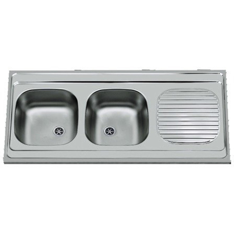 Nemo Start Bordeaux Opbouwspoeltafel afdruip - 120x60cm - 2 bakken - omkeerbaar - zonder fixatieset - plug - overloopgarnituur - sifon - roestvaststaal SW288924