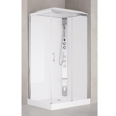 Nemo Spring Vidrio Hammam douchecabine - 120x90cm - rechthoek - rechts - met schuifdeur en vaste wanden - veiligheidsglas - douchebak - kunststof wit - profielen chroom glanzend - hand-en - hoofddouche - jets SW290159