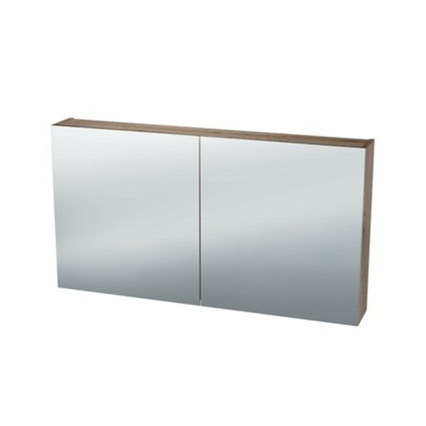 Nemo Spring Nebulo Luxe armoire de toilette B1200 x H650 x P163 mm 2 portes miroir double face étagères en verre avec prise sans interrupteur couleur Royal Oak Vanille SW646666