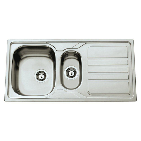 Nemo Spring Bourgogne inbouwspoeltafel - 100x50x17cm - met 1.5 bak - afdruip - inox - omkeerbaar - fixatieset - plug - overloopgarnituur SW289694