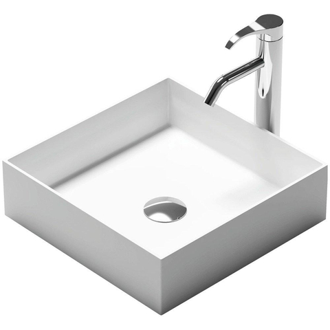 Nemo Stock Collection Java Style opbouwwastafel - 38x38x11cm - vierkant - solid surface - mat wit SW287377