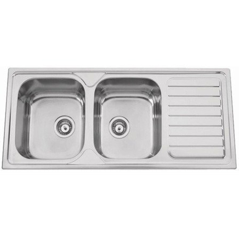 Nemo Start Médoc - 116x50cm - inbouwspoeltafel - roestvrijstaal gepolijst dikte 0.6mm - 2 bakken - met afdruip - omkeerbaar SW288918