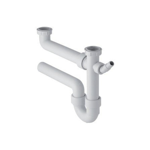 Geberit buissifon - voor spoeltafel - met 2 bakken - met afvoerbocht - 5/4" - D - 40mm - kunststof - wit SW30133